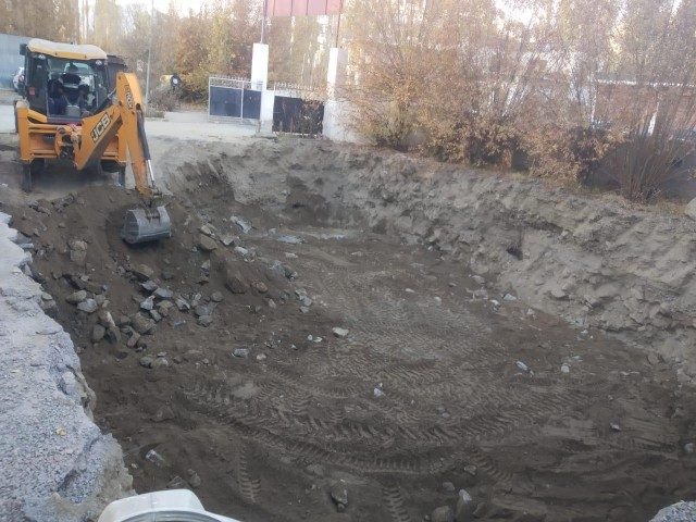 Excavation of the rocky ground for the geothermal field at Thiksey